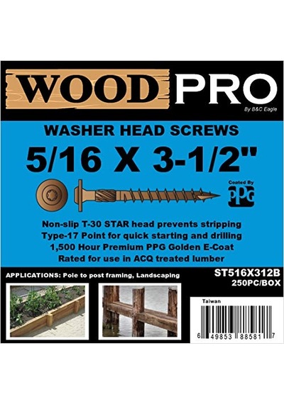 Woodpro Fasteners St516x312b 5/16-inç X 3-1/2-inç Uzunluk Yuvarlak Yıkama Başlığı Dış Ahşap Vidalar, 250'li Paket 0.35 CM