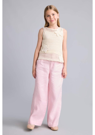 Defacto %100 Keten Wıde Leg Geniş Paça Pembe Pantolon Kız Çocuk H1900a826smpn440 Pembe-pn440