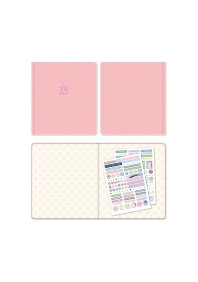 2026 Dikey Haftalık Ajanda 12 Aylık Sert Kapak 18x20 Cm - Pembe 103 Ivory