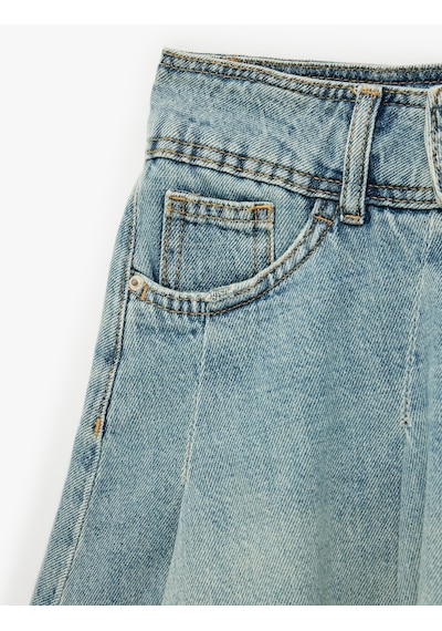Koton Cepli Düğme Detaylı Rahat Kalıp Pamuklu Pileli Denim Şort Etek Açık İndigo 7wal70010md