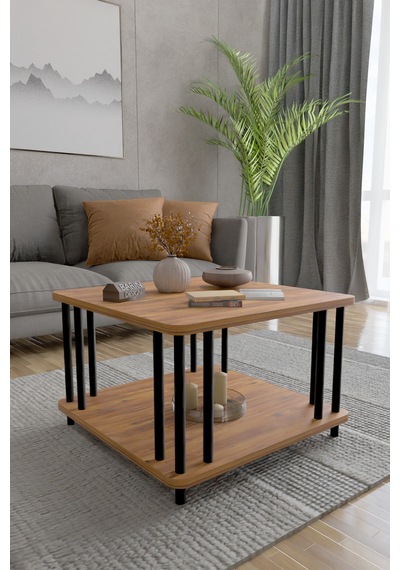 Modern Kare Orta Sehpa Çift Katlı Siyah Metal Ayaklı Salon, Ofis, Dekoratif Masa Atlantik Çam Modern Kare Orta Sehpa Çift Katlı Siyah Metal Ayaklı Salon, Ofis, Dekoratif Masa Atlantik Çam