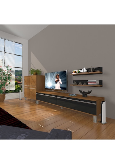 Decoraktiv Eko On Mdf Std Krom Ayaklı Tv Ünitesi Tv Sehpası Ceviz - Siyah
