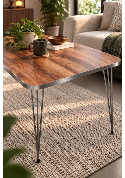 Sulorahome Gümüş Ceviz Desenli Orta Sehpa - Metal Ayaklı