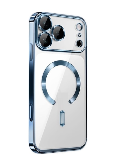 Apple Uyumlu iPhone 17 Pro Max İçin Magsafe İle Kılıf Kamera Lensli Korumalı Şeffaf Silikon Kapak Sierra Mavi