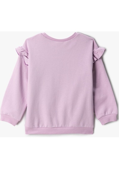 Koton Fırfırlı Baskılı Sweatshirt Uzun Kollu Bisiklet Yaka Şardon
