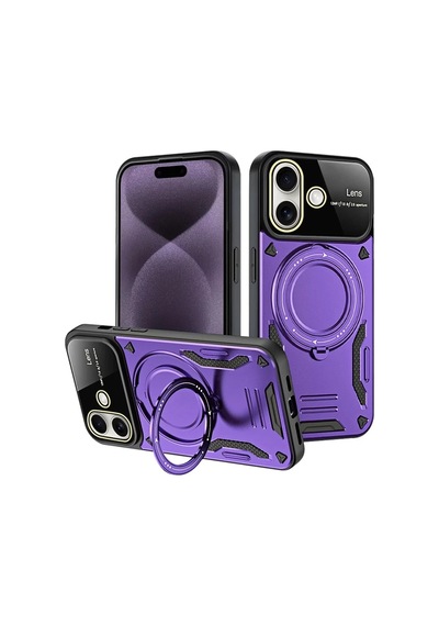 Newface Apple İphone 16 Kılıf Joy Lens Standlı Kapak - Mor