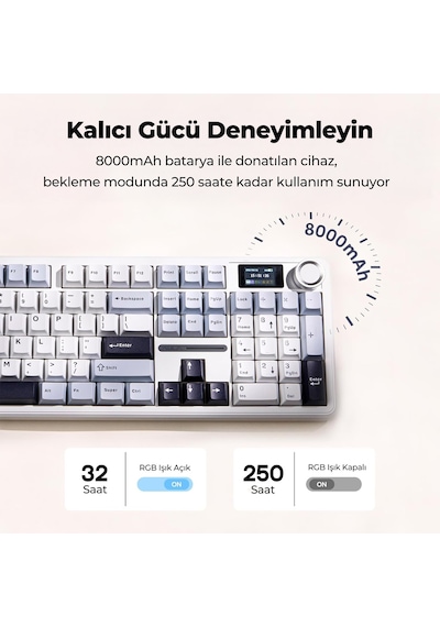 Aula F108 Pro Ekranlı Mekanik Klavye Reaper Switch Rgb Hot Swap 8000mah Makrolu Oyuncu Klavyesi Mavi