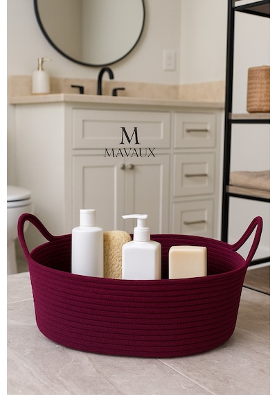 Mavaux Hasır Jüt Dekoratif Sepet 20x30x50 Cm, Oyuncak, Çamaşır, Banyo, Mutfak Ve Düzenleyici Saklama Sepeti Mürdüm
