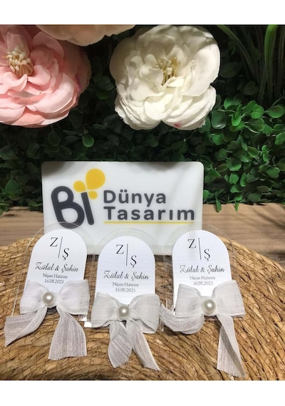 Uv Baskı Pleksi Magnet Söz, Nişan, Nikah, Düğün, Kına 10 Adet Gold - Beyaz