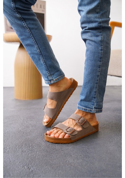 Daxtors Arizona Günlük Ortopedik Unisex Çift Tokalı Terlik Kahverengi
