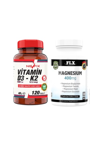 Magnesium Malat 180 Tablet & Nevfix Vitamin D3-k2 120 Tablet