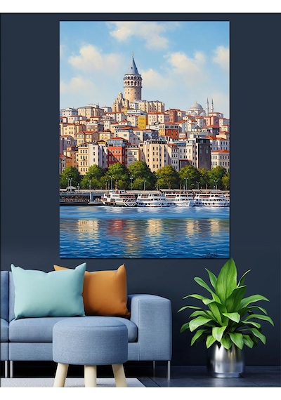 Galata Kulesi Ve İstanbul Panoraması Dekoratif Kanvas - Mdf Ahşap Tablo