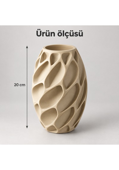 Yaprak Desenli Dekoratif Vazo 20 Cm Kuru Ve Yapay Çiçek Vazosu Bej