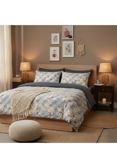 Mystory Home Lastikli Çarşaflı Çift Kişilik Nevresim Takımı Kırkyama Füme Füme