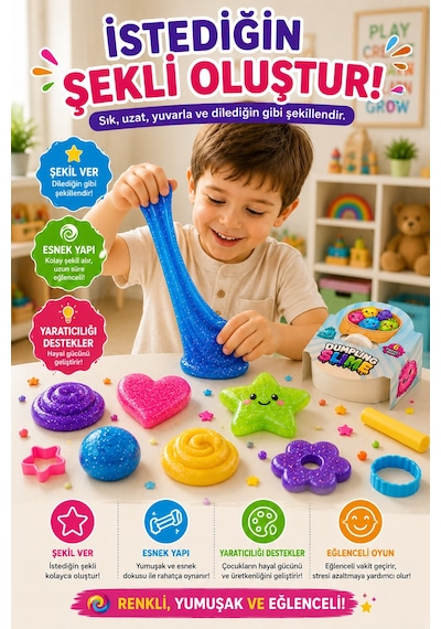 2'li Slime Oyun Jeli Simli Streç Hamur Eğitici Duyusal Oyun Motor Beceri Geliştiren Oyuncak Renkli