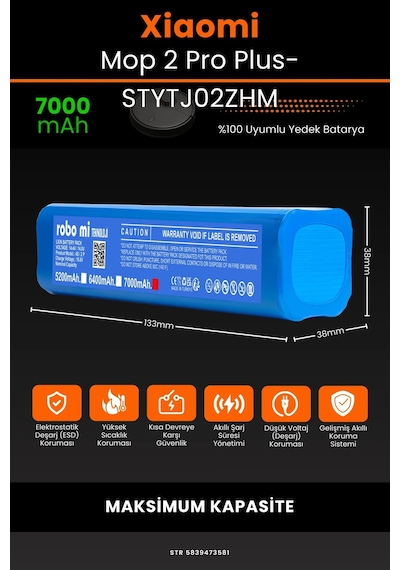 Xiaomi Mop Pro2+ 3D STYTJ02ZHM 7000mAh Robot Süpürge Bataryası
