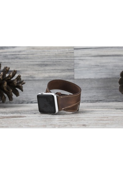 Bouletta Apple Uyumlu  Watch Deri Kordon 42-44-45 MM Çift Tur Kahverengi