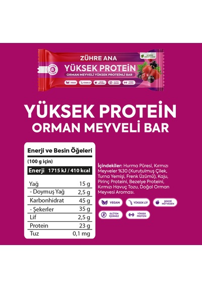 Orman Meyveli Yüksek Proteinli Bar, Şeker İlavesiz 40 Gr X 12 Adet