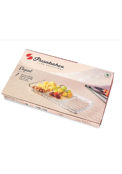 Paşabahçe Elegant Dikdörtgen Bölmeli Cam Kayık Tabak 27x16 Cm 54983 Şeffaf
