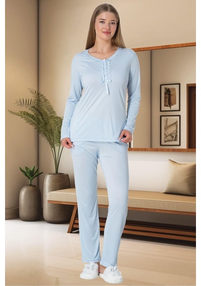 Lohusa Sepeti Lohusasepeti Dantelli Yaka Büyük Beden Lohusa Pijama Takımı Pembe - 5919 001