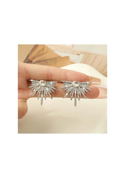Shinee Gümüş Renkli Parıltılı Şık Işıltılı Zirkon Taşlı Özel Tasarım Kanat Desenli Rhinestone Küpe Siyah