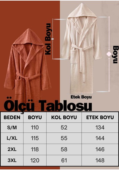 Doğa 2'li Set Kiremit Bej Kapüşonlu Bornoz Kiremit - Bej