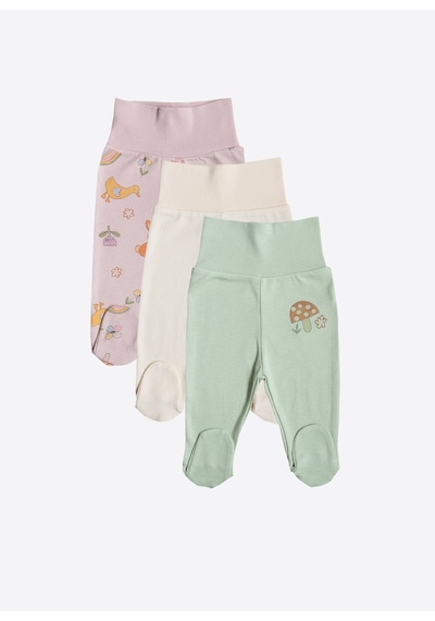 KitiKate Organik Cute Bunny 3'lü Patikli Pantolon Pembe