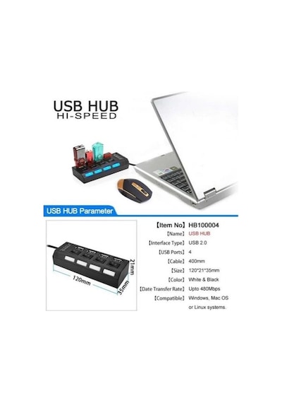 4 Port USB 2.0 Hub Çoğaltıcı Çoklayıcı Switch