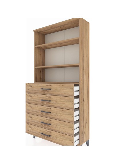 Arges Dolap 3 Raflı 5 Çekmeceli 88x30x182 Çam-çam Çam