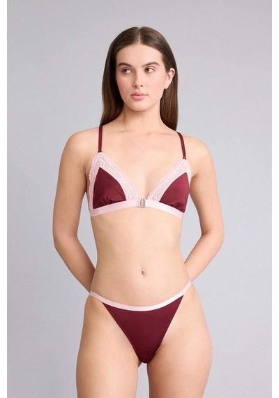 Defacto Dantel Detaylı Saten Kapsız Pedsiz Balensiz Bralet G1139ax26spbr205 Bordo-br205