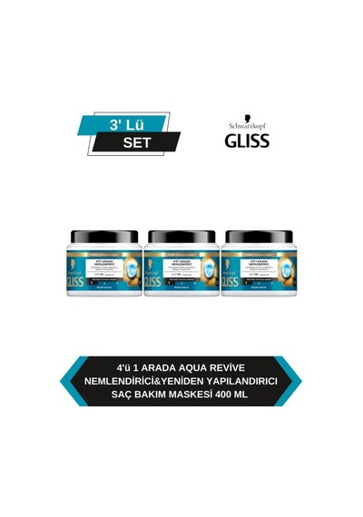 Gliss Aqua 4'ü 1 Arada Nemlendirici & Yeniden Yapılandırıcı Saç Bakım Maskesi 3 x 400 ML