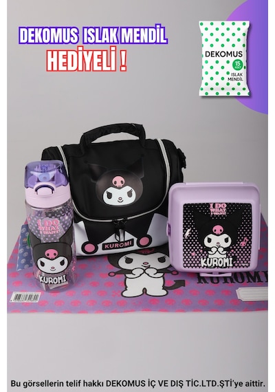 X Dekomus Lisanslı Kuromi Dark Delight Collection Beslenme Çantası,beslenme Kabı,matara Ve Beslenme Örtüsü Seti Altın