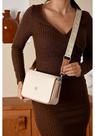 Just Polo Kadın Kabartma Baskılı El Ve Omuz Çantası Shopper Krem