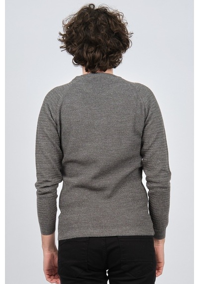 Çizgi Triko Erkek Bisiklet Yaka Slim Fit Kazak 42554259 Gri Gri