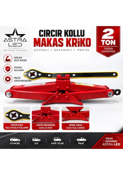 ASTRA LED Makas Kriko, 2 Ton, Cırcır Kollu, Akordiyon Tipi CE Belgeli ISO9001 Sertifikalı TUVTÜRK UYUMLU