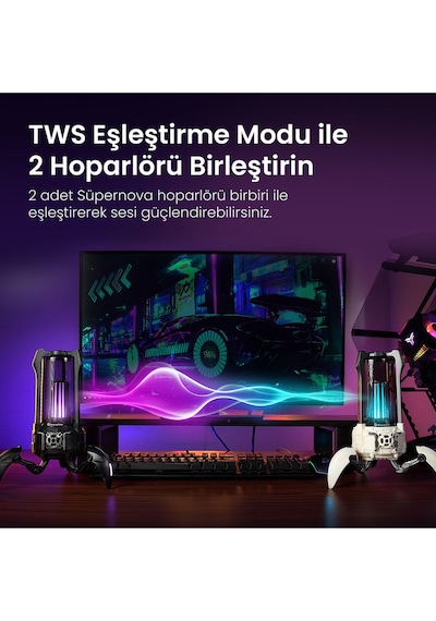 Gravastar Süpernova 25w Bluetooth Hoparlör, Taşınabilir Stereo Ses Bombası, Rgb Işıklı, 2 Adet, Siya