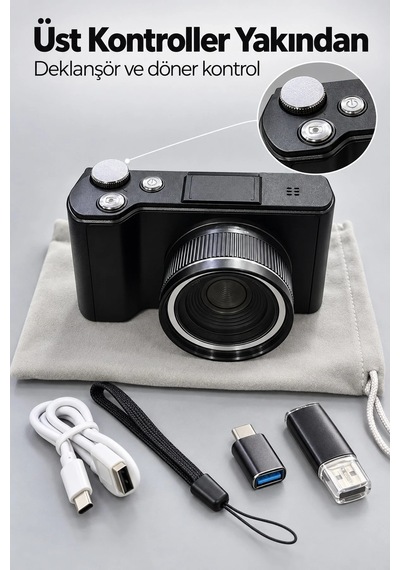 Ers- 3 İnç Ekranlı Vlog Kamerası Type C Şarjlı Dijital Fotoğraf Makinesi