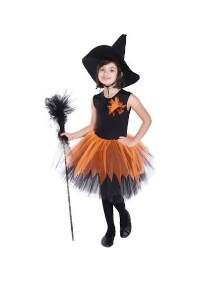 Masho Kids Siyah Şapkalı Süpürgeli Cadı Kostümü - Halloween Bayramı - Cadıla