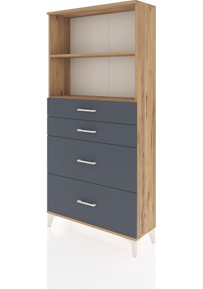 Arges Dolap 2 Raflı 4 Çekmeceli 88x30x182 Çam-antrasit Atlas Çam