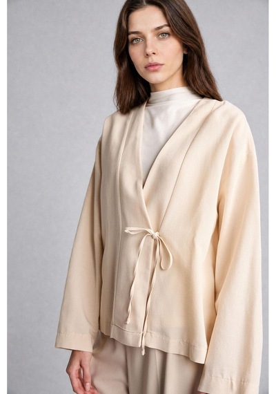 Defacto Regular Fıt Keten Karışımlı Bej Kimono I1780ax26hser37 Ekru-er37