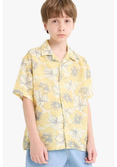 DeFacto Erkek Çocuk Oversize Geniş Kalıp Polo Yaka Desenli Viskon Kısa Kollu Gömlek F5671A825HSYL273