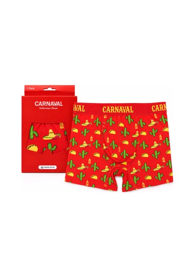 Carnaval Socks Texas Desenli Erkek Boxer Pamuklu Likralı Parlak Lastikli Kutulu Kırmızı Çoklu