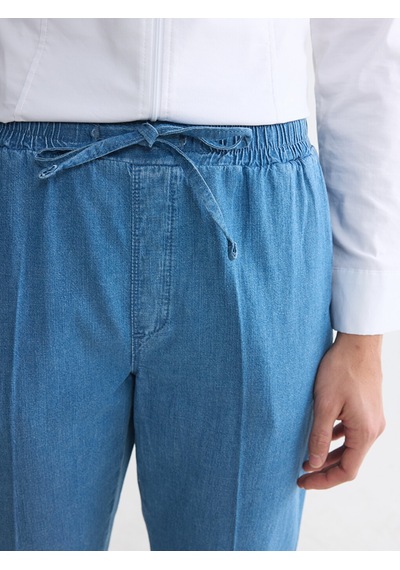 Lcwaıkıkı Classic Mavi Carrot Fit Keten Karışımlı Kadın Jean Pantolon