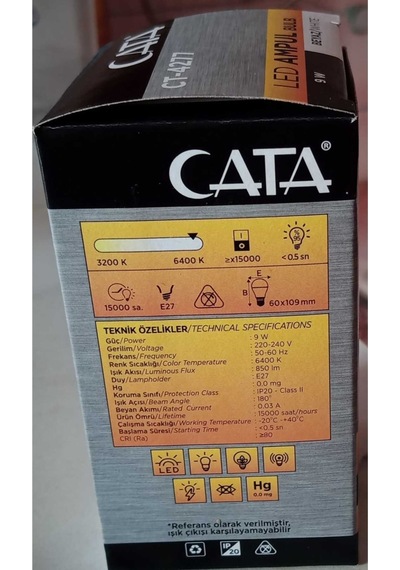 Ct-4277 Led Ampül 6400k 9w E27 Beyaz Işık 10 Adet 9w 60w 850 Lm