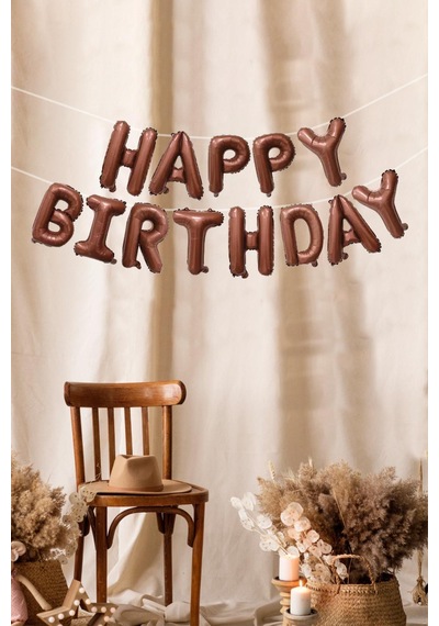 Çikolata Kahve Happy Birthday Harf Balonlar Retro Doğum Günü Balon Seti Retro Çikolata Kahve