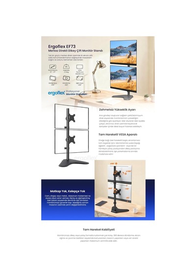 Ef73 Steel Design 2-8 Kg Çift Ekran Asansörlü 13"-27" Monitör Standı