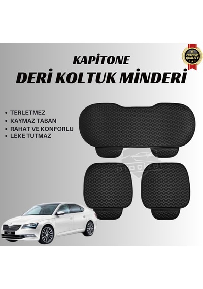 Skoda Super B Uyumlu Deri Kapitone Koltuk Minderi Koruma Kılıfı 3 Lü Set