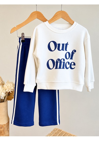 Elzo Collection Erkek Çocuk Üst Out Of Office Baskılı Alt Çizgili 3 İplik Kumaş Alt Üst Eşofman Takım Ekru - Lacivert Elzo Collection Erkek Çocuk Üst Out Of Office Baskılı Alt Çizgili 3 İplik Kumaş Alt Üst Eşofman Takım Ekru - Lacivert