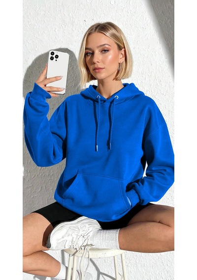 Uyguntarz Scream Baskılı Oversize Sweatshirt Mavi