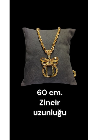 Altın Kaplama Fiyonklu Gram Kasa Kolye 60 Cm Halat Zincirli Gold